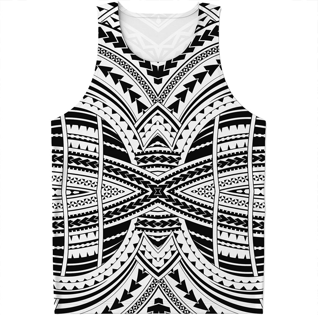 Black And White Maori Tribal Print Men's Tank Top