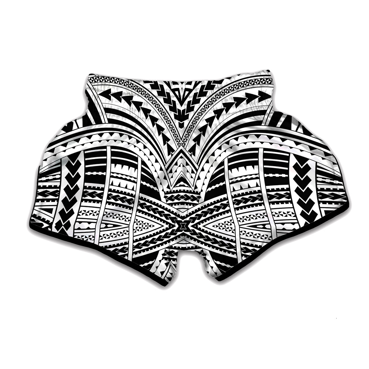 Black And White Maori Tribal Print Muay Thai Boxing Shorts