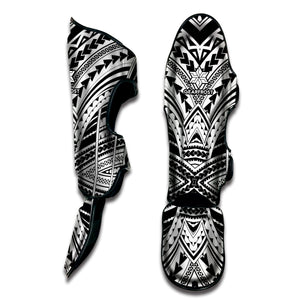 Black And White Maori Tribal Print Muay Thai Shin Guard