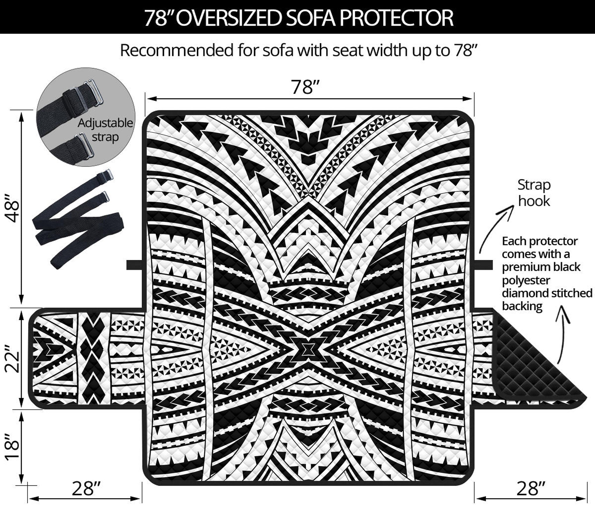 Black And White Maori Tribal Print Oversized Sofa Protector