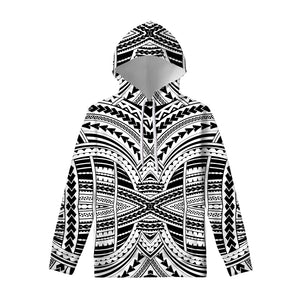 Black And White Maori Tribal Print Pullover Hoodie