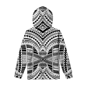 Black And White Maori Tribal Print Pullover Hoodie