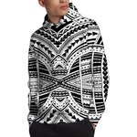 Black And White Maori Tribal Print Pullover Hoodie