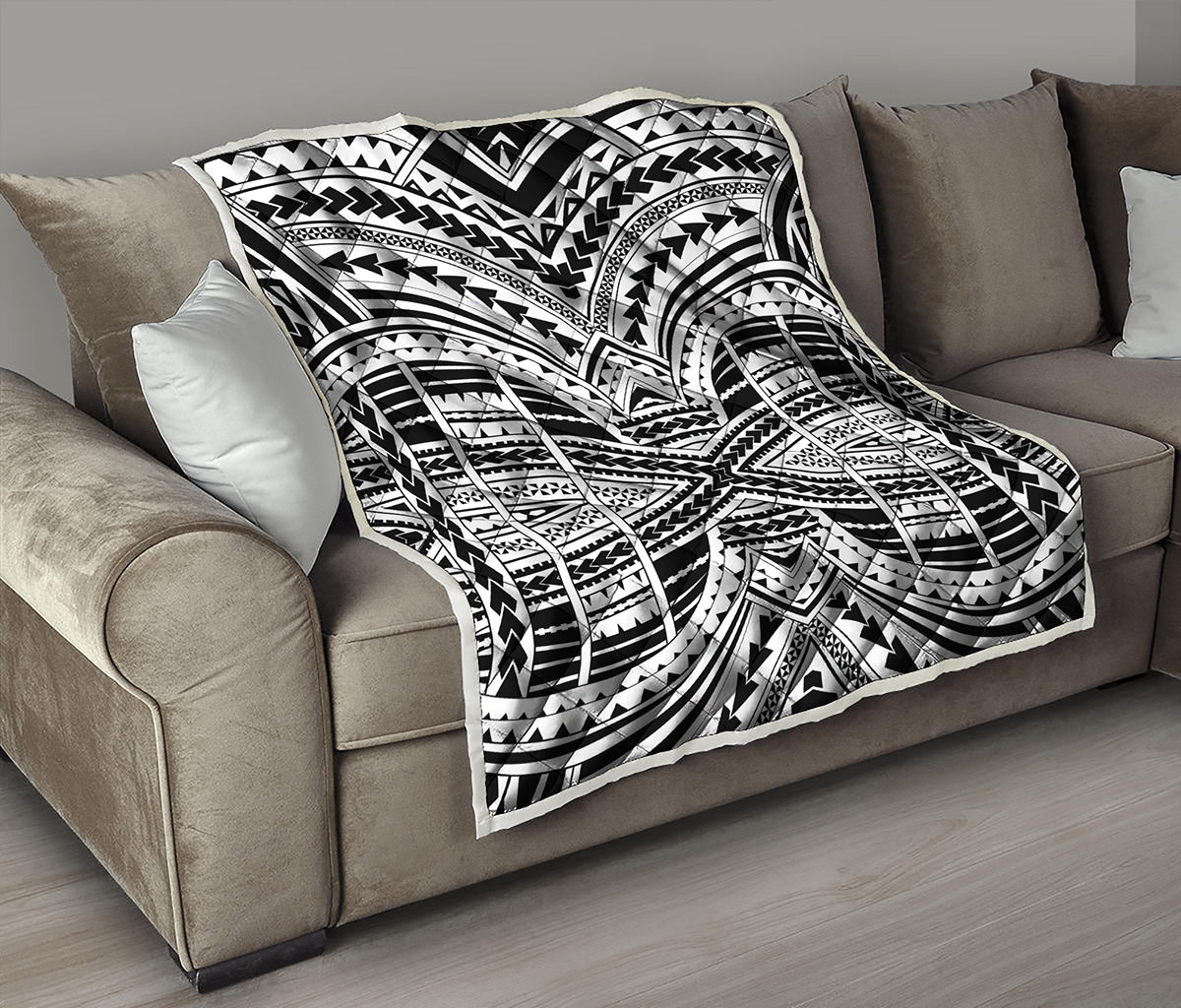 Black And White Maori Tribal Print Quilt
