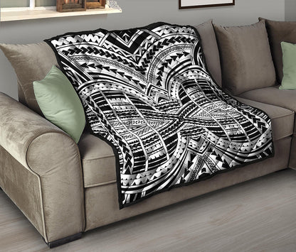 Black And White Maori Tribal Print Quilt