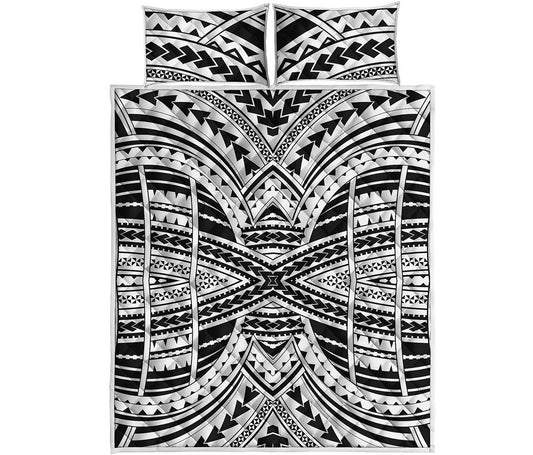 Black And White Maori Tribal Print Quilt Bed Set