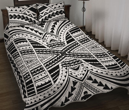 Black And White Maori Tribal Print Quilt Bed Set