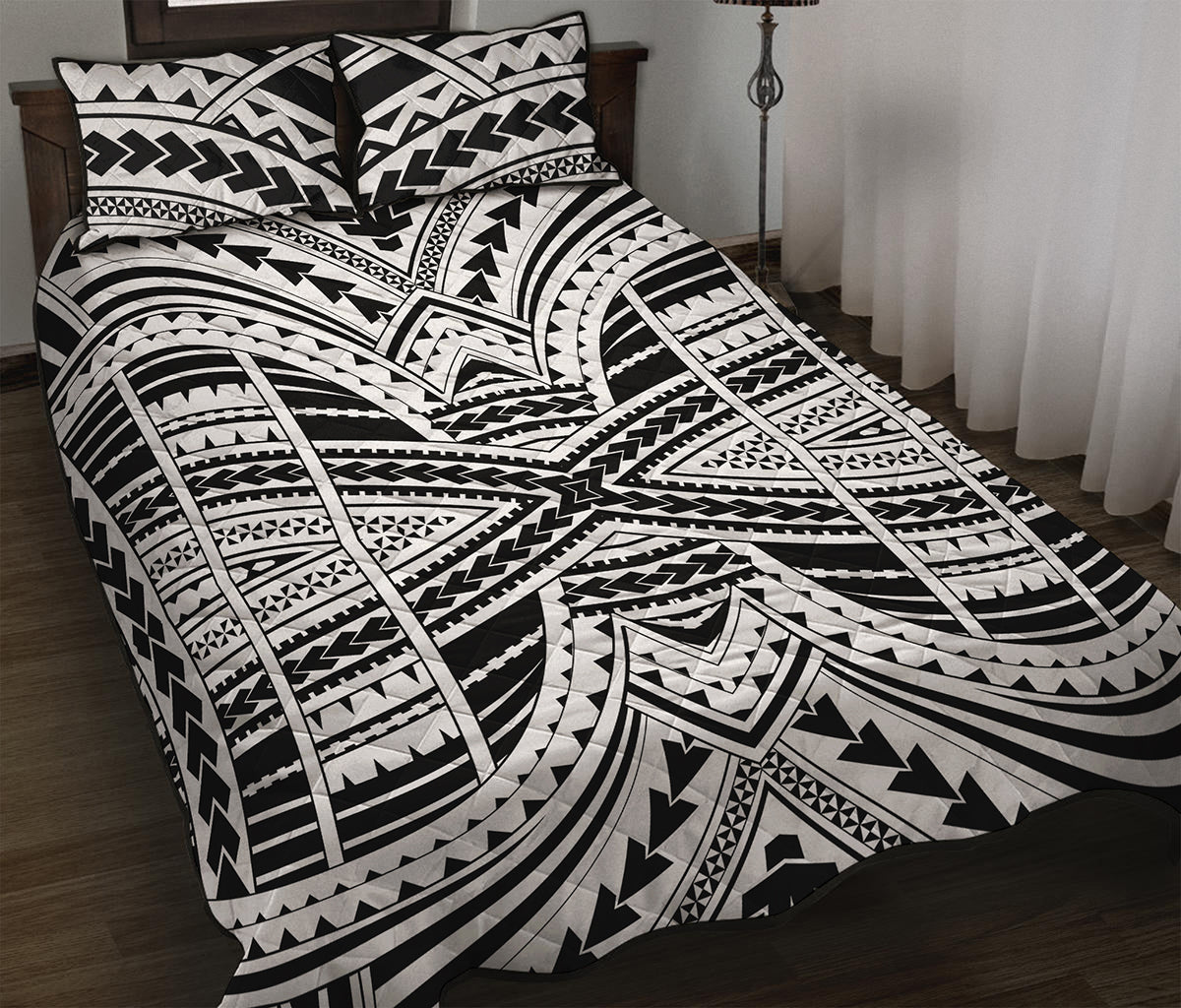 Black And White Maori Tribal Print Quilt Bed Set