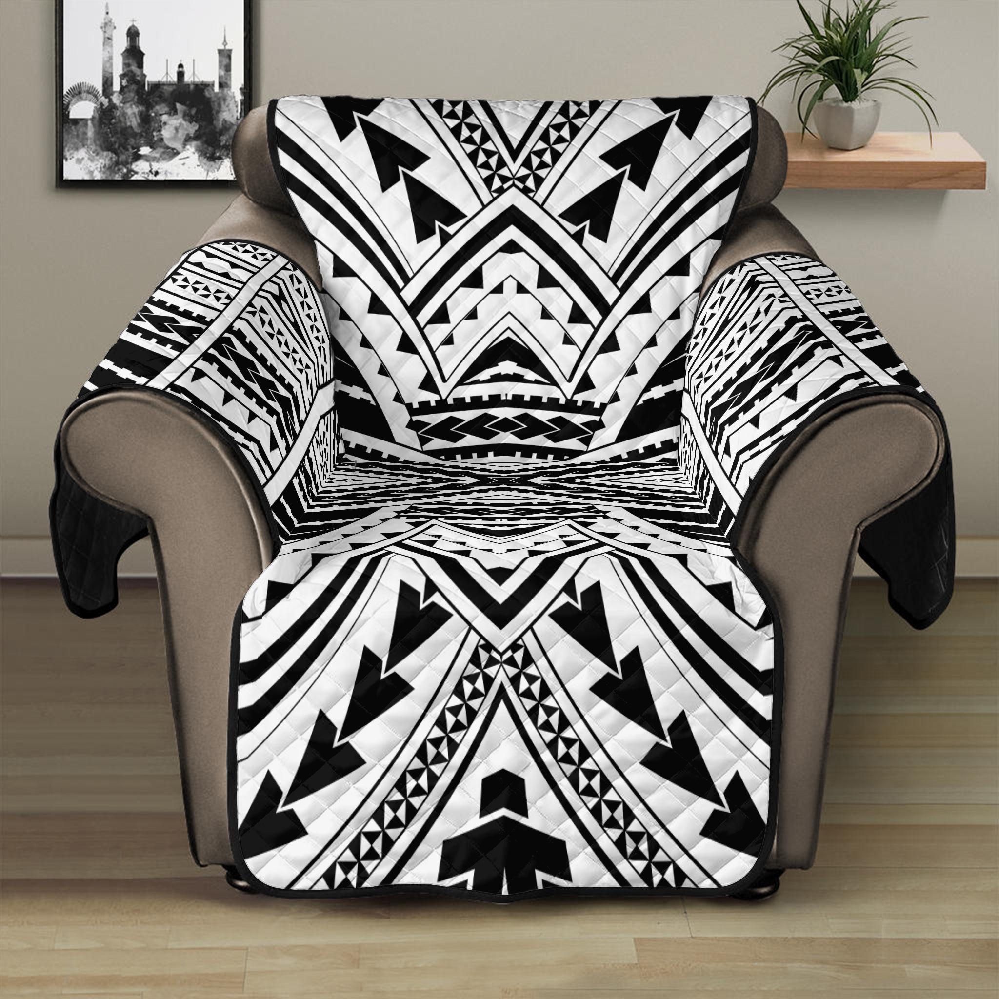 Black And White Maori Tribal Print Recliner Protector