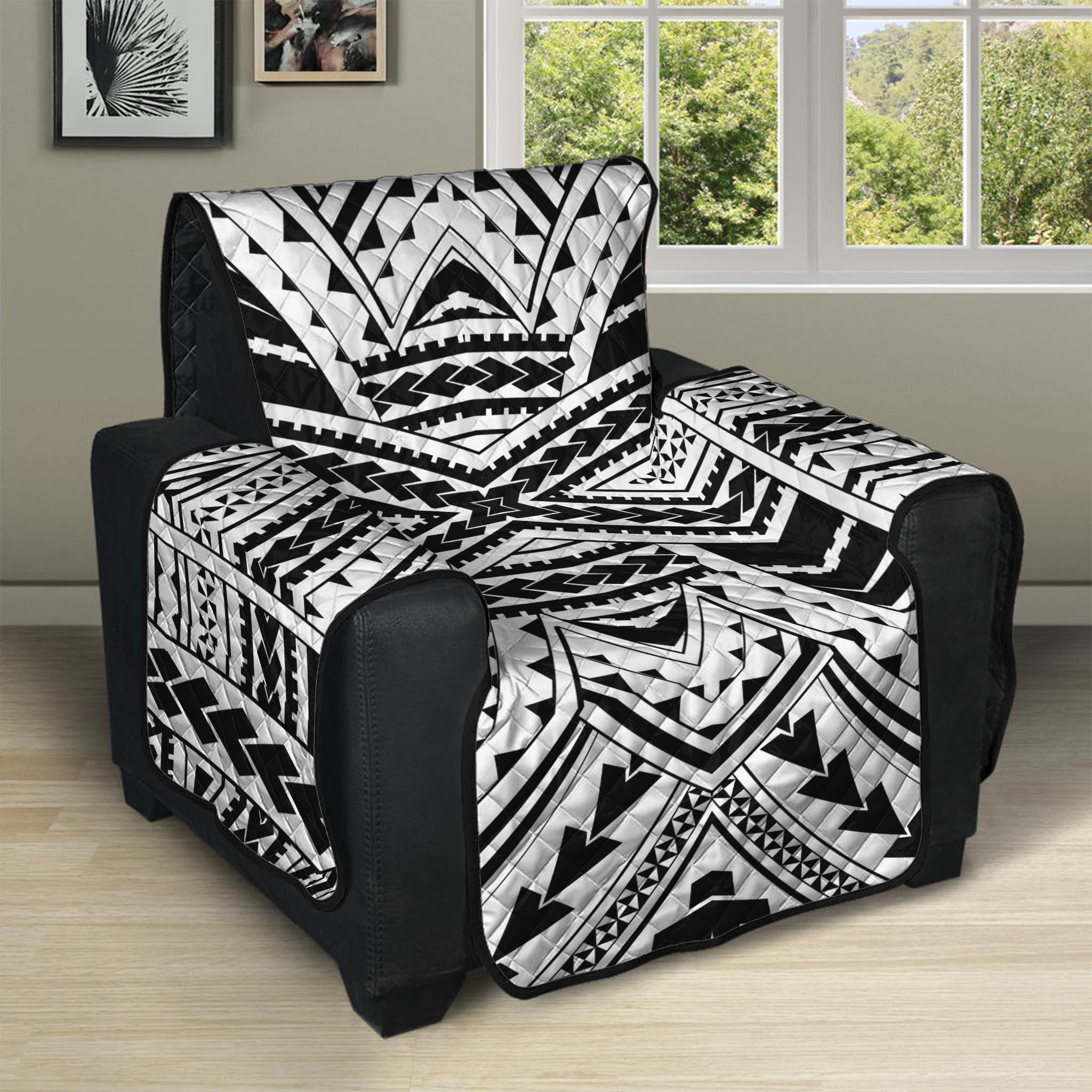 Black And White Maori Tribal Print Recliner Protector