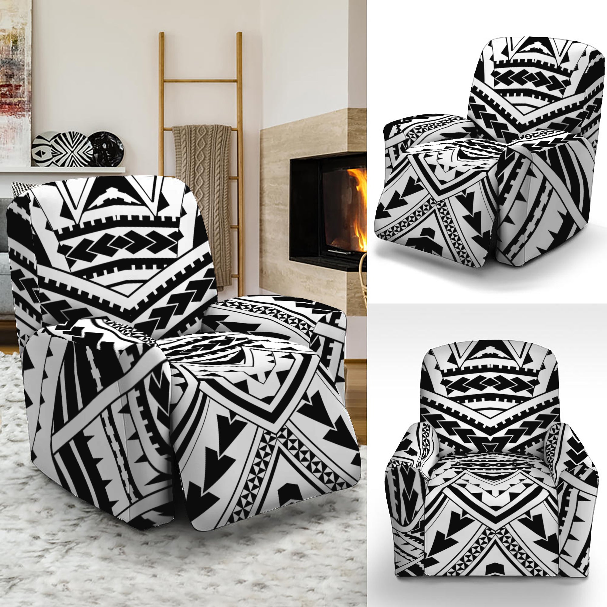 Black And White Maori Tribal Print Recliner Slipcover