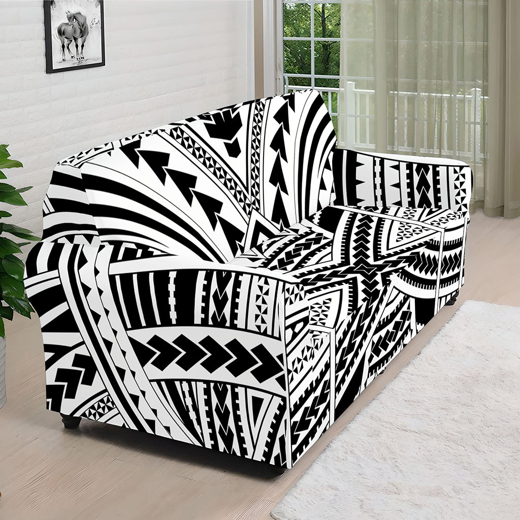 Black And White Maori Tribal Print Sofa Cover