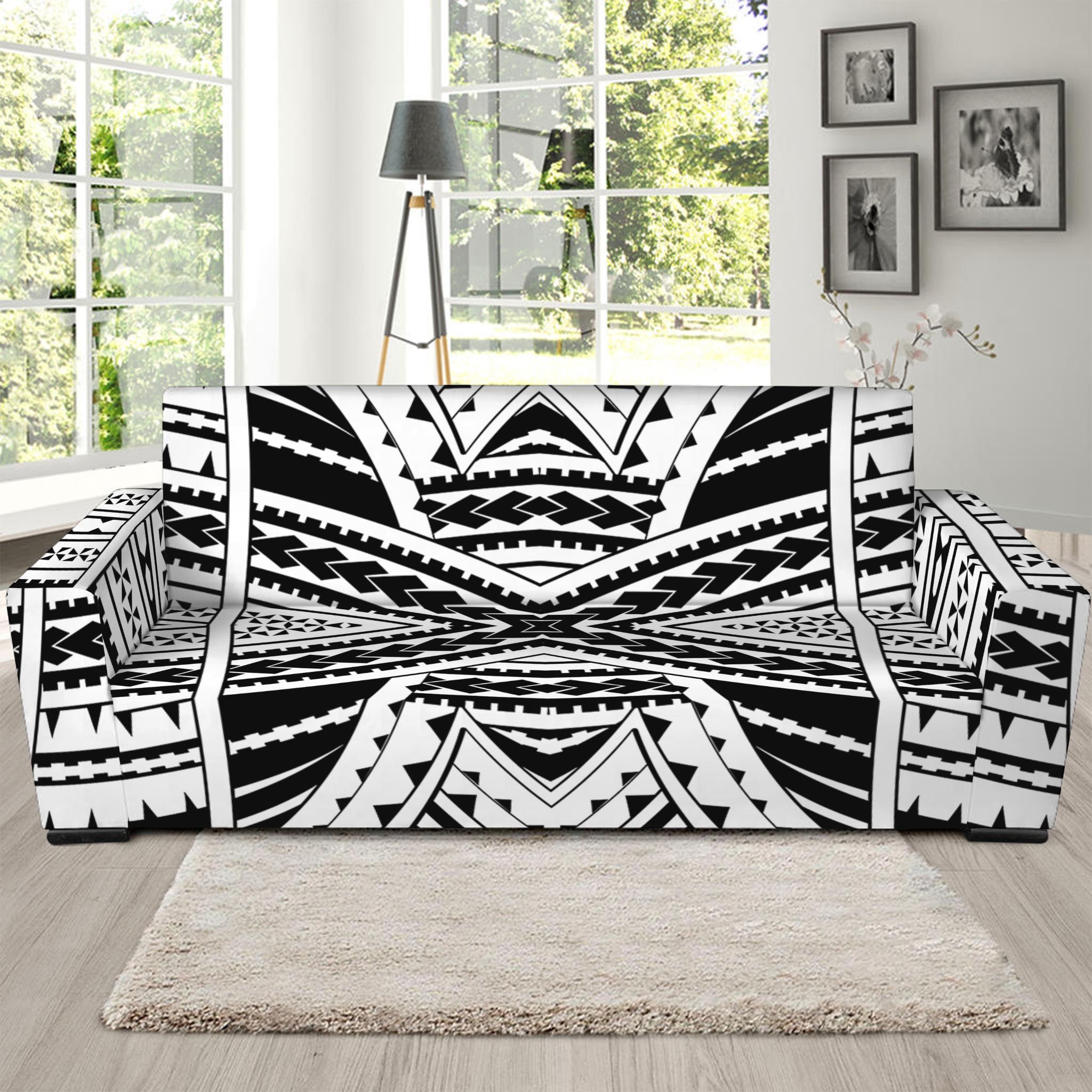 Black And White Maori Tribal Print Sofa Slipcover