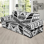 Black And White Maori Tribal Print Sofa Slipcover