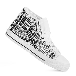 Black And White Maori Tribal Print White High Top Shoes