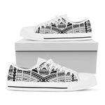 Black And White Maori Tribal Print White Low Top Shoes