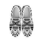 Black And White Maori Tribal Print White Slip On Shoes