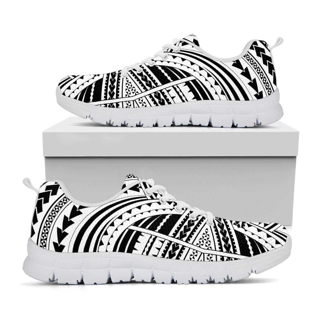 Black And White Maori Tribal Print White Sneakers