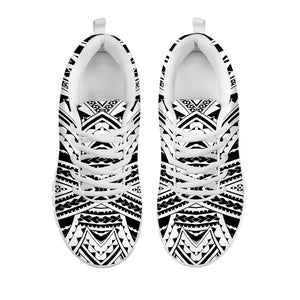 Black And White Maori Tribal Print White Sneakers