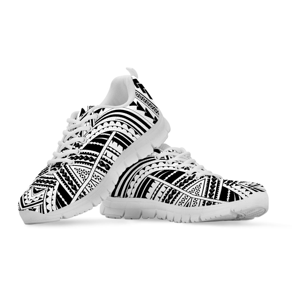 Black And White Maori Tribal Print White Sneakers