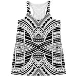 Black And White Maori Tribal Print Women's Racerback Tank Top