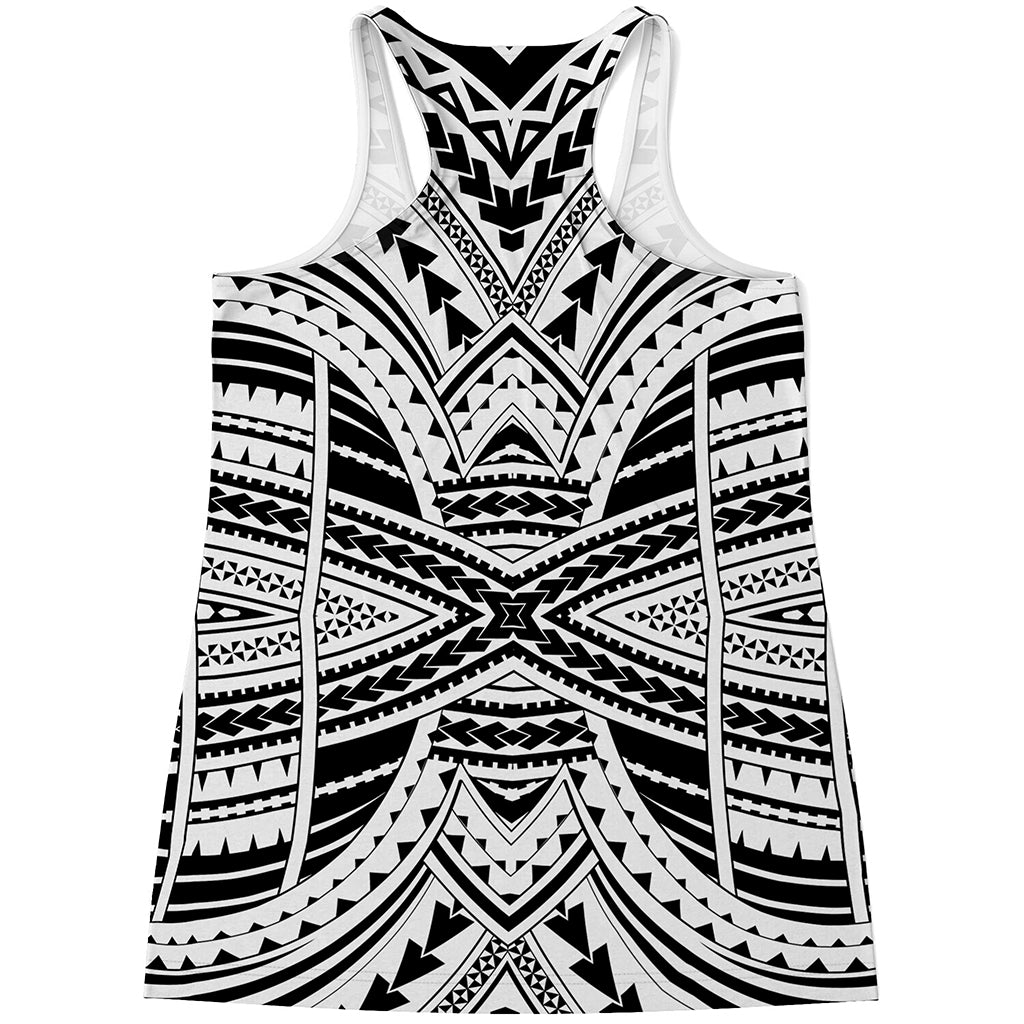 Black And White Maori Tribal Print Women's Racerback Tank Top