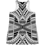 Black And White Maori Tribal Print Women's Racerback Tank Top