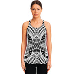 Black And White Maori Tribal Print Women's Racerback Tank Top