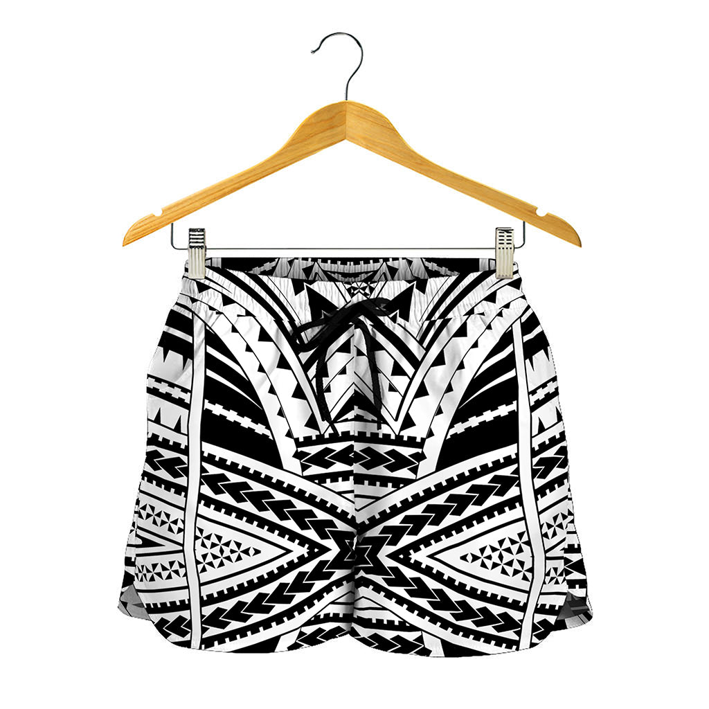 Black And White Maori Tribal Print Women's Shorts