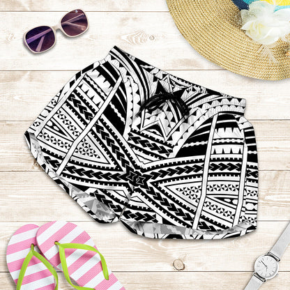 Black And White Maori Tribal Print Women's Shorts