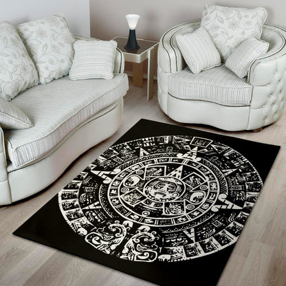 Black And White Maya Calendar Print Area Rug