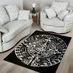 Black And White Maya Calendar Print Area Rug