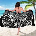 Black And White Maya Calendar Print Beach Sarong Wrap
