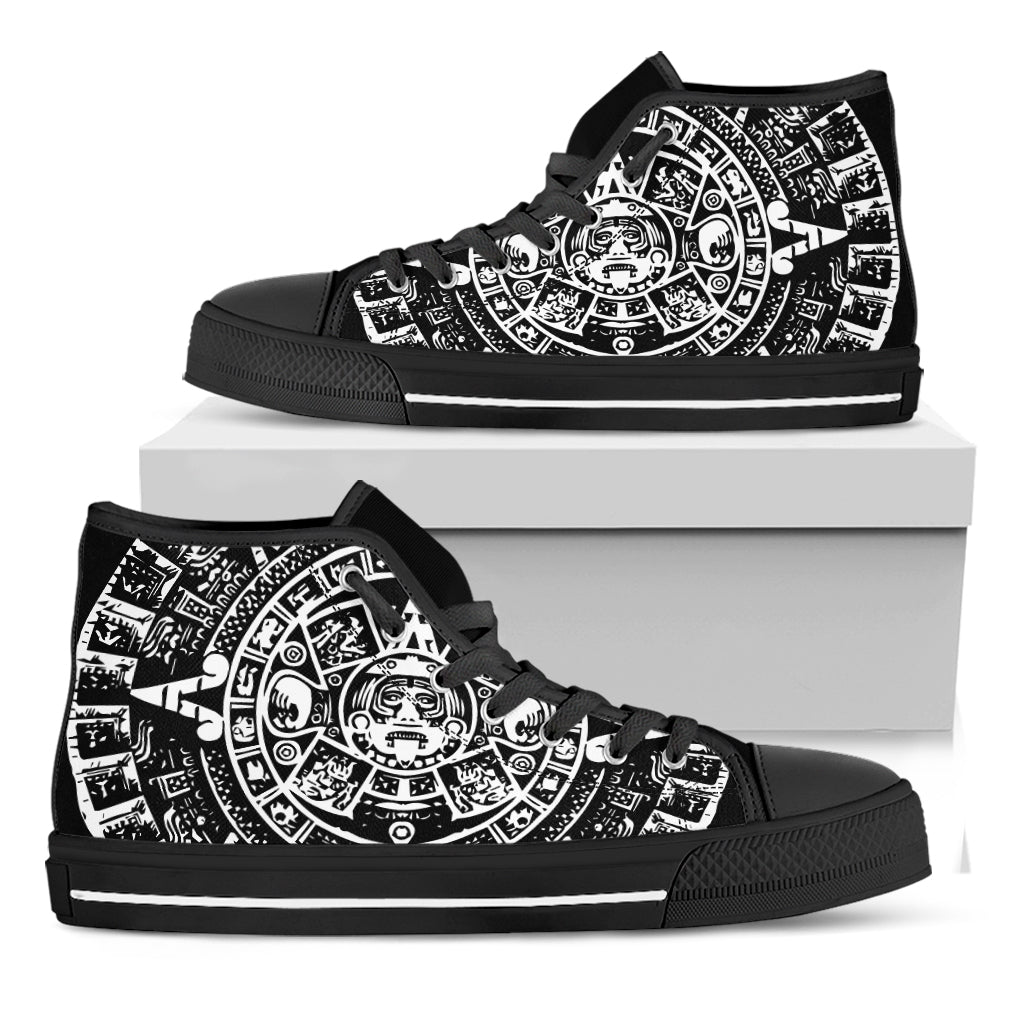 Black And White Maya Calendar Print Black High Top Shoes