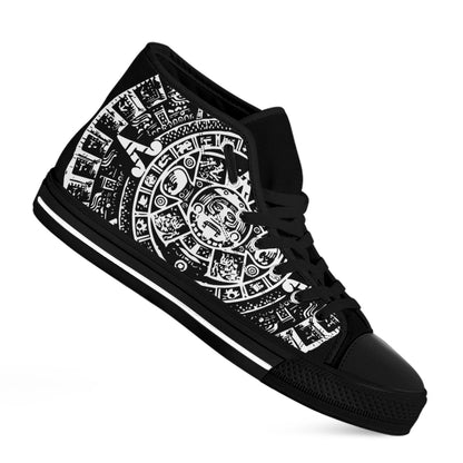 Black And White Maya Calendar Print Black High Top Shoes