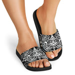 Black And White Maya Calendar Print Black Slide Sandals