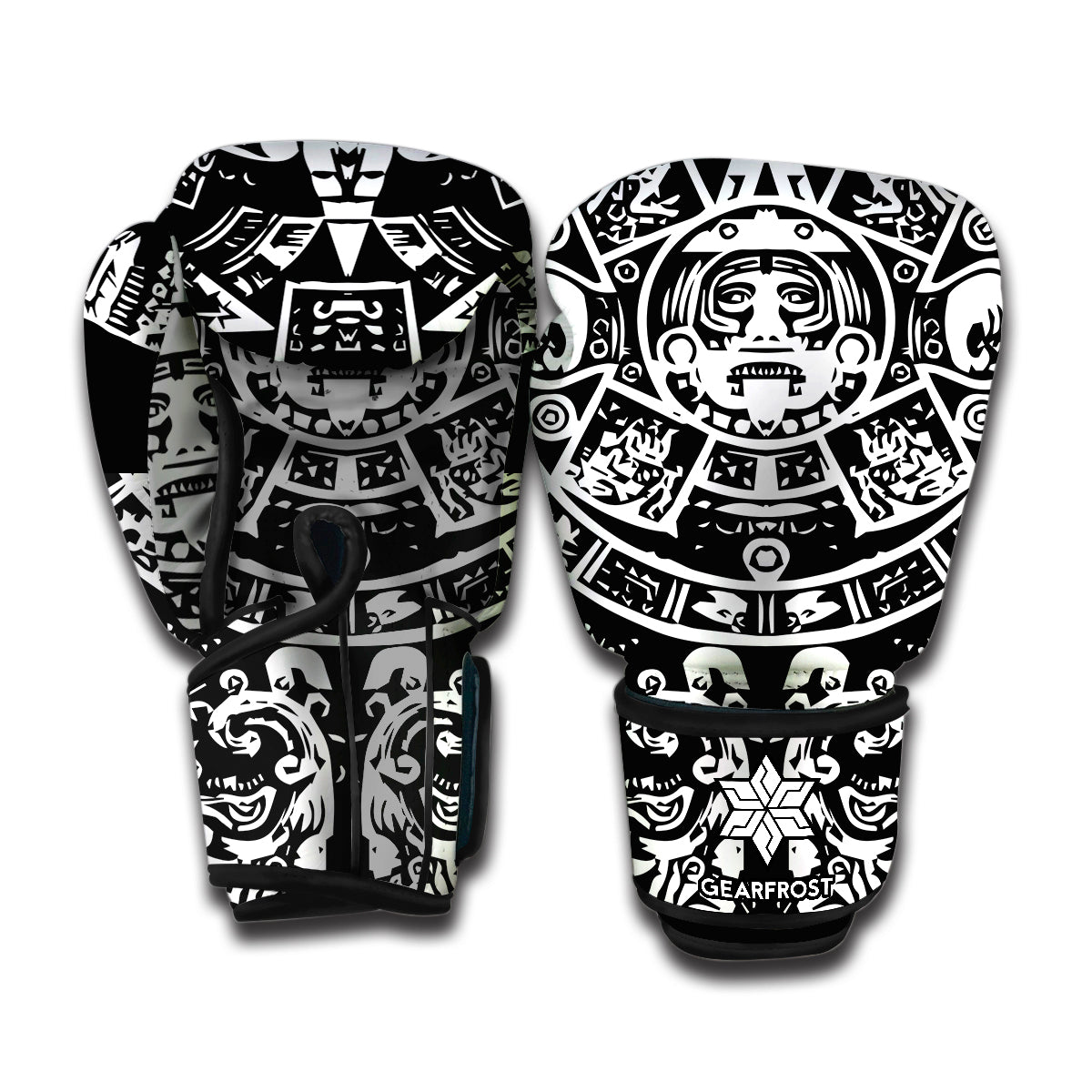 Black And White Maya Calendar Print Boxing Gloves