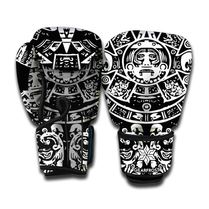 Black And White Maya Calendar Print Boxing Gloves