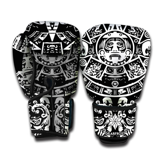 Black And White Maya Calendar Print Boxing Gloves