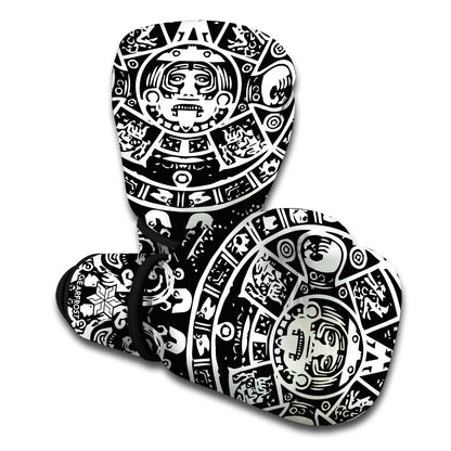 Black And White Maya Calendar Print Boxing Gloves