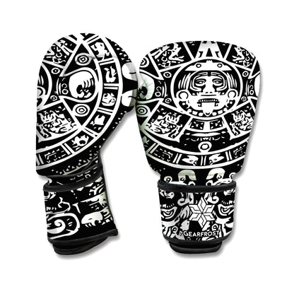 Black And White Maya Calendar Print Boxing Gloves