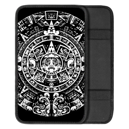Black And White Maya Calendar Print Car Center Console Cover