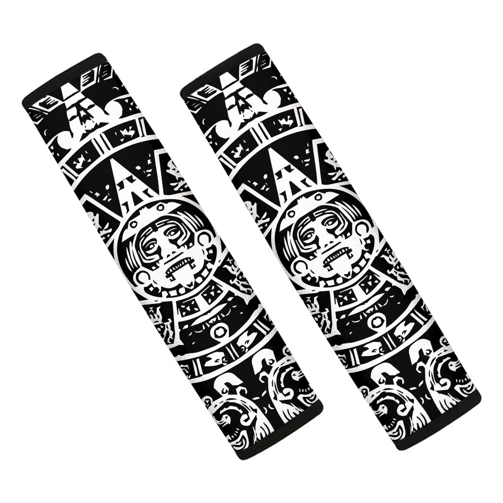 Black And White Maya Calendar Print Car Seat Belt Covers