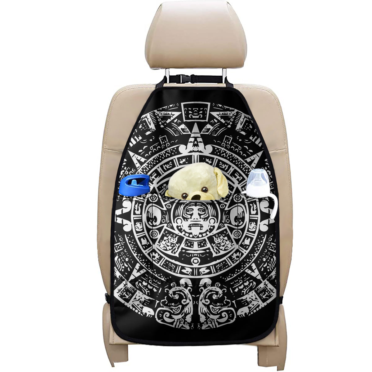 Black And White Maya Calendar Print Car Seat Organizers