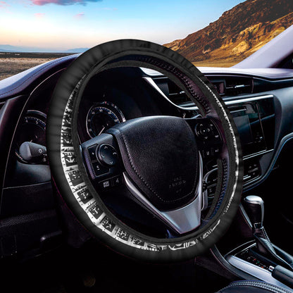Black And White Maya Calendar Print Car Steering Wheel Cover