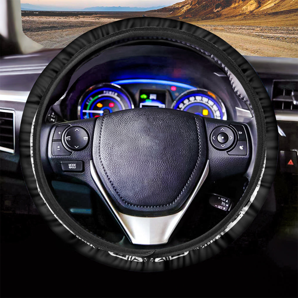 Black And White Maya Calendar Print Car Steering Wheel Cover