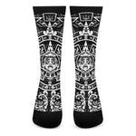 Black And White Maya Calendar Print Crew Socks