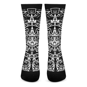 Black And White Maya Calendar Print Crew Socks