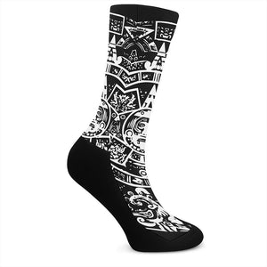 Black And White Maya Calendar Print Crew Socks