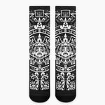 Black And White Maya Calendar Print Crew Socks